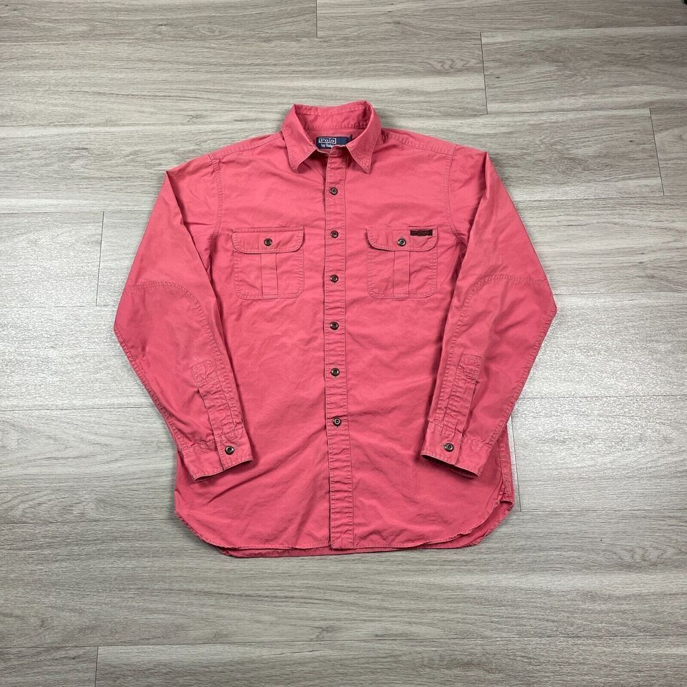 Polo Ralph Lauren Shirt Mens Medium Red Pockets Buttons Outdoor